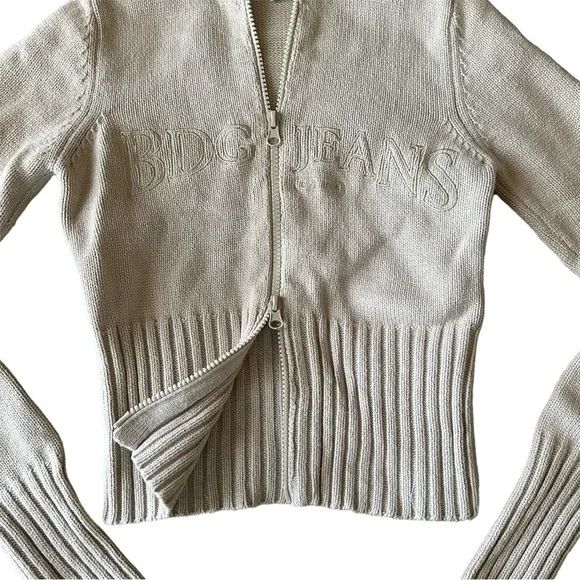Urban Outfitters BDG Jacket Deep Hem Zip-Up Knit Neutral Small - Picture 5 of 8